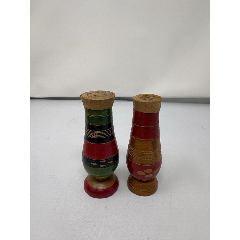Vintage Fiesta Mexico Wood Hand Painted Hand Crafted Salt & Pepper Shakers